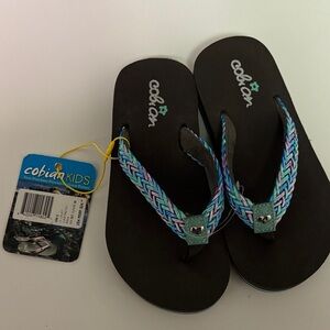 Cobian Kids Black Flip Flops with Blue and Green Straps